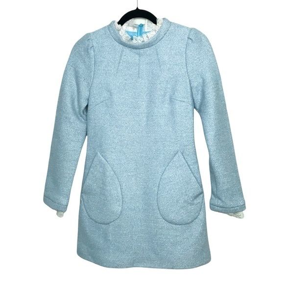 SSXR Blue Frill Neck Wool Blend Structured Mini Dress - Picture 1 of 11